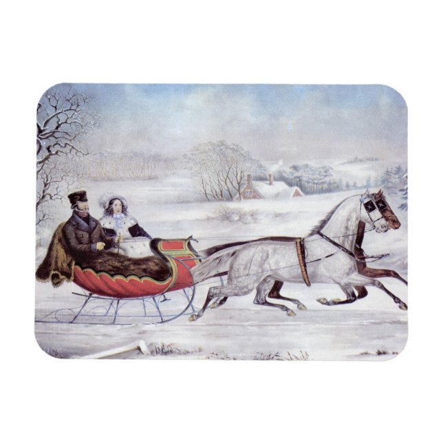 Weihnachten, Winter, Schlittenpferd Magnet (Horizontal)