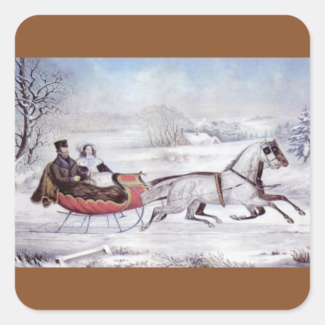 Weihnachten, Winter, Schlittenpferd Quadratischer Aufkleber (Vorderseite)