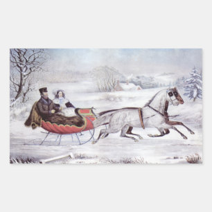 Weihnachten, Winter, Schlittenpferd Rechteckiger Aufkleber