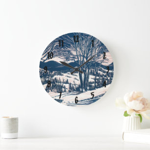 Weihnachten, Winter Schnee Berglandschaft Große Wanduhr