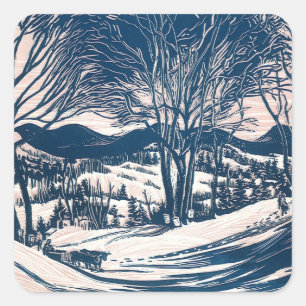 Weihnachten, Winter Schnee Berglandschaft Quadratischer Aufkleber