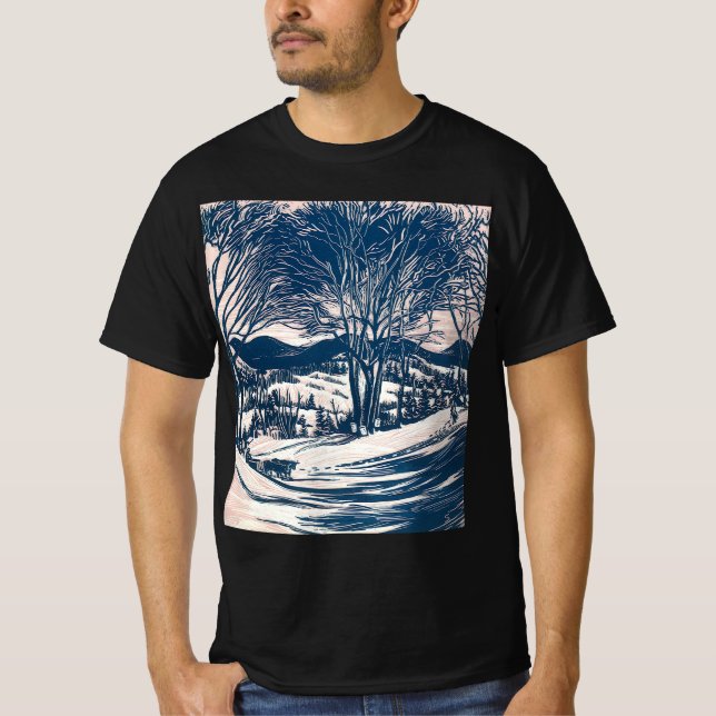Weihnachten, Winter Schnee Berglandschaft T-Shirt (Vorderseite)