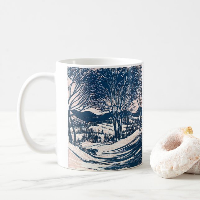 Weihnachten, Winter Schnee Berglandschaft Tasse (Mit Donut)