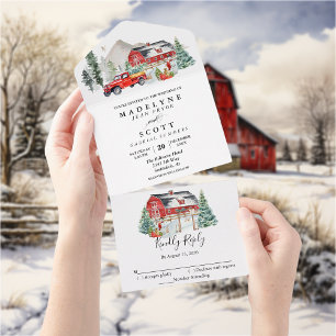 Weihnachten Winter Schnee Scheune Land Hochzeit All In One Einladung