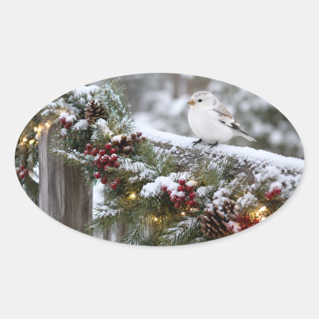 Weihnachten Winter Schneefink  Ovaler Aufkleber (Vorderseite)