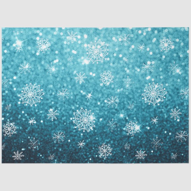 Weihnachten Winter Schneeflocken Schnee w Blauer G Seidenpapier (Vorderseite)