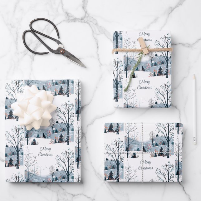 Weihnachten Winter Schneewelt Frohe Weihnachten Geschenkpapier Set (Vorderseite)
