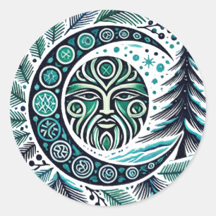 Weihnachten Winter Solstice Greenman Runder Aufkleber