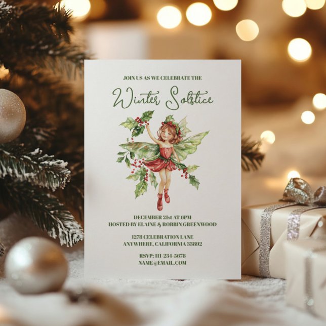 Weihnachten Winter Solstice Holly Fairy Pagan Wicc Einladung (Yule Winter Solstice Holly Fairy Pagan Wicca Invitation)