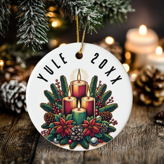 Weihnachten Winter Solstice Poinsettia & Greenerie Keramik Ornament (Yule Winter Solstice Poinsettia & Greenery Wicca Ceramic Ornament)