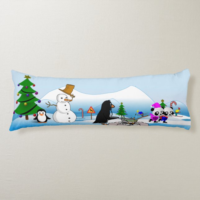 Weihnachten Winter Szene Cartoon 2 Seitenkissen Seitenschläferkissen (Vorderseite)