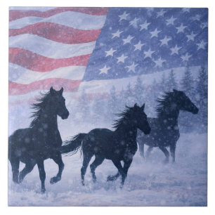 Weihnachten Winter Wilde Pferde Amerikanische Flag Fliese