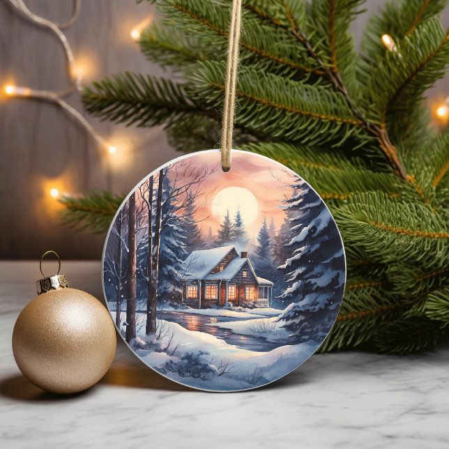 Weihnachten Winter Woodland Wasserfarbe Gemütliche Keramik Ornament (Von Creator hochgeladen)