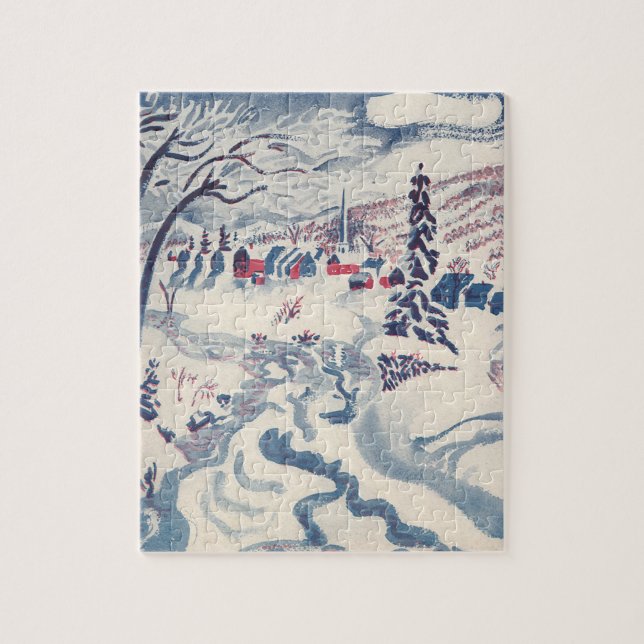 Weihnachten, Winterdorf Schnee Puzzle (Vertikal)