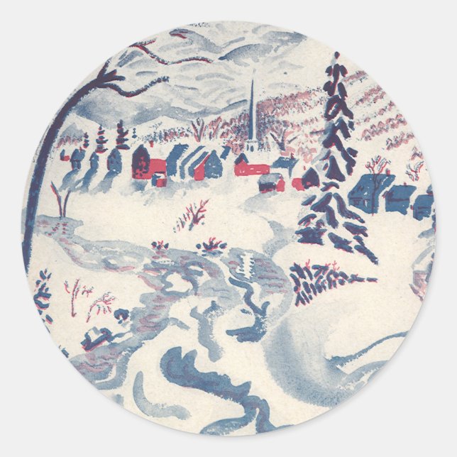 Weihnachten, Winterdorf Schnee Runder Aufkleber (Vorderseite)