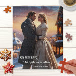 Weihnachten Winterhochzeit Vintage Kunst zum Jubil Puzzle<br><div class="desc">Puzzle mit einem Vintagen Gemälde einer Märchenwelt wie Szene mit einem Paar in Liebe auf festlichem Weihnachtsgebirge. Sie können dieses Bild auch durch Ihre eigene Lieblingshochzeit oder ein anderes Foto ersetzen. Schön als Beifall vom Hochzeitstag oder um ein Jubiläum zu feiern.</div>