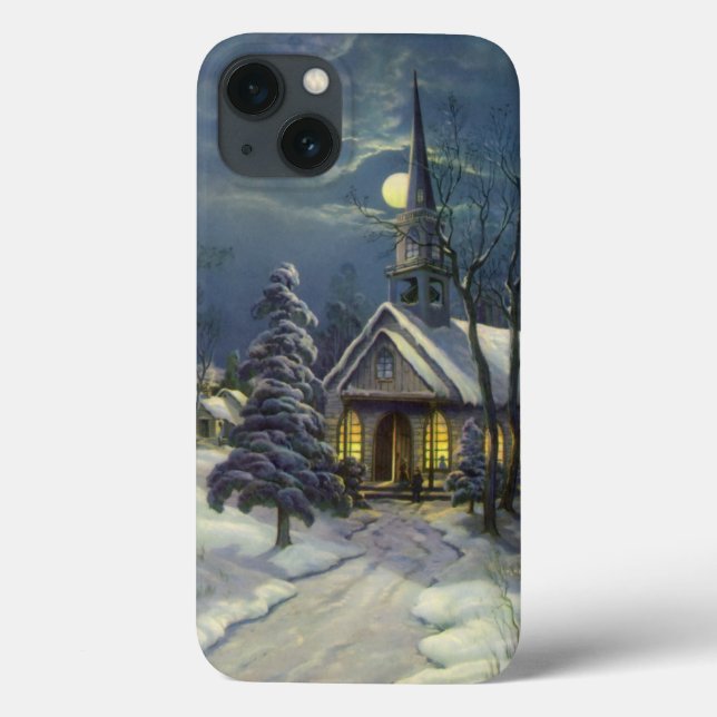 Weihnachten, Winterkirche im Schnee mit dem Mond Case-Mate iPhone Hülle (Rückseite)