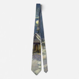 Weihnachten, Winterkirche im Schnee mit dem Mond Krawatte