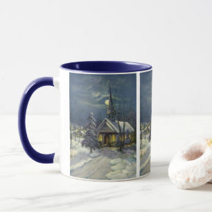 Weihnachten, Winterkirche im Schnee mit dem Mond Tasse