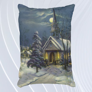 Weihnachten, Winterkirche im Schnee mit dem Mond Zierkissen