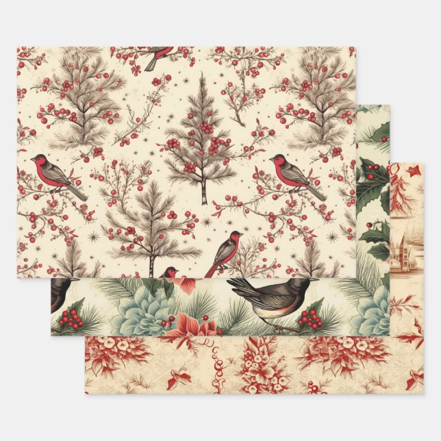 Weihnachten Wintervögel Rustikale Decoupage Vintag Geschenkpapier Set (Set)