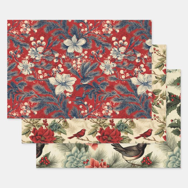 Weihnachten Wintervögel Rustikale Decoupage Vintag Geschenkpapier Set (Set)