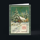 Weihnachten - Winterwald, 25. Dezember,<br><div class="desc">Dieses Design zeigt eine Vintage Darstellung der schneebedeckten Hütte in einem Schneewald mit dem 25. Dezember auf einem Kalender. Der deutsche Text in der ersten Lesung lautet:Frohe Weihnachten. Auch auf Deutsch: Frohe Weihnachten und ein glückliches Neujahr.</div>