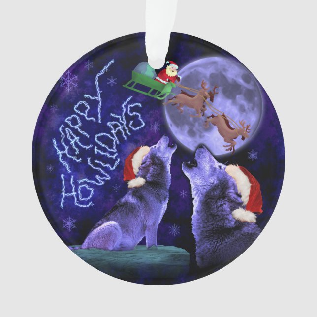 Weihnachten Wolf Pun Happy Howlidays Spaß Ornament (Vorderseite)