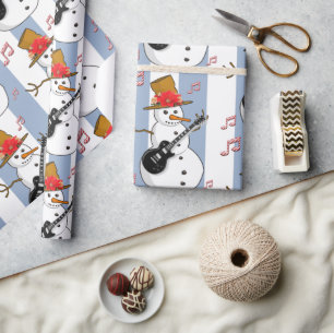 Weihnachten Wrapping Blue & White Strip Snowman Geschenkpapier