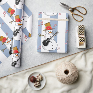 Weihnachten Wrapping Blue & White Strip Snowman Geschenkpapier