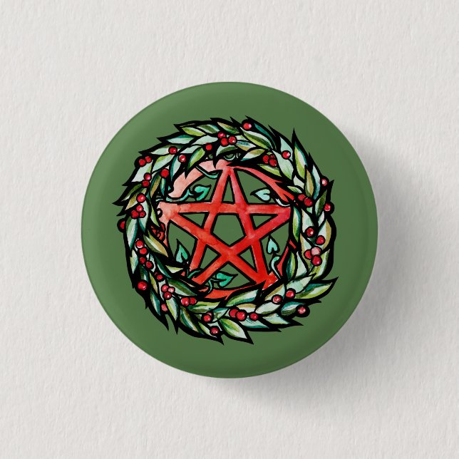Weihnachten Wreath Pentagramm Pagan Pentagram Holi Button (Vorderseite)
