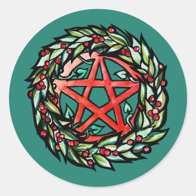 Weihnachten Wreath Pentagramm Pagan Pentagram Holi Runder Aufkleber (Vorderseite)