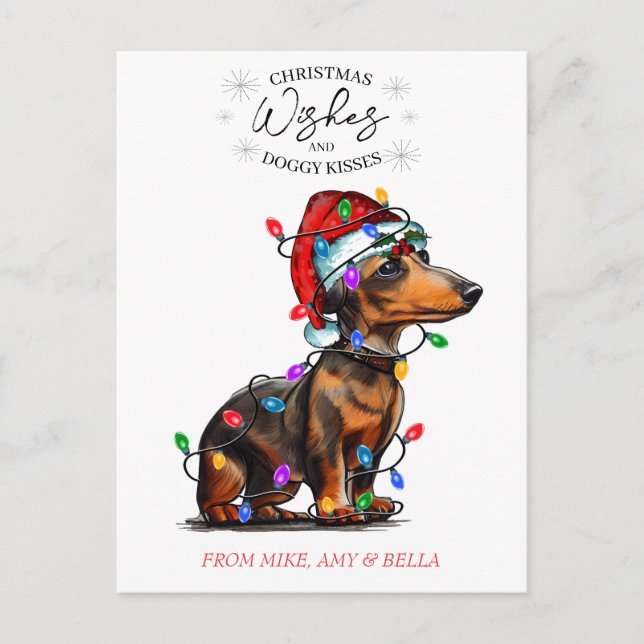 Weihnachten wünscht Hund Welpen Kisses Niedlichen  Postkarte (Vorderseite)