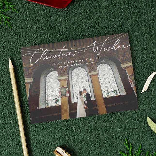 Weihnachten wünscht neue Weihnachtsfotokarte (Christmas wishes newlywed holiday photo card)