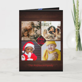 Weihnachten wünscht schöne Holzfamilienfoto-Collag Karte