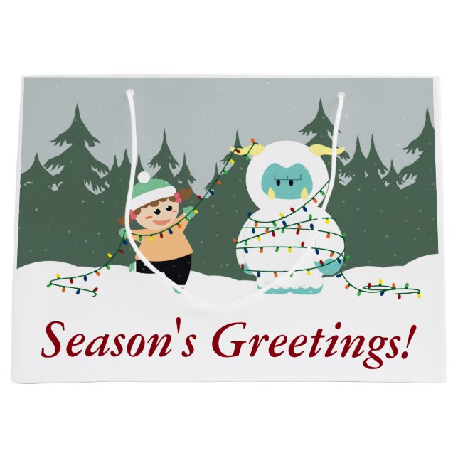 Weihnachten Yeti Große Geschenktüte (Vorderseite)