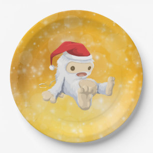 Weihnachten Yeti Puppe auf Gold Bokeh Hintergrund Pappteller