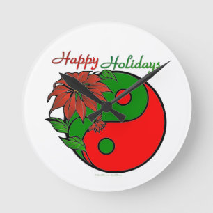 Weihnachten Yin Yang Poinsettie Runde Wanduhr