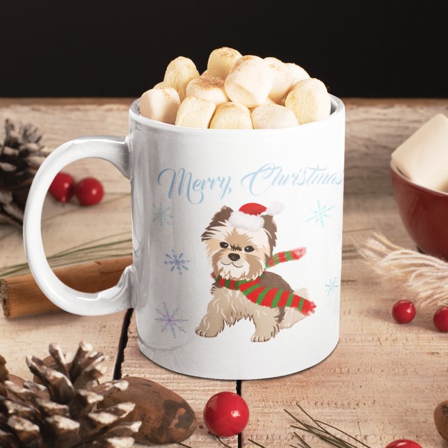 Weihnachten Yorkie in Weihnachtsmannmütze Schneefl Kaffeetasse (Von Creator hochgeladen)