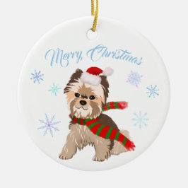 Weihnachten Yorkie in Weihnachtsmannmütze Schneefl Keramik Ornament