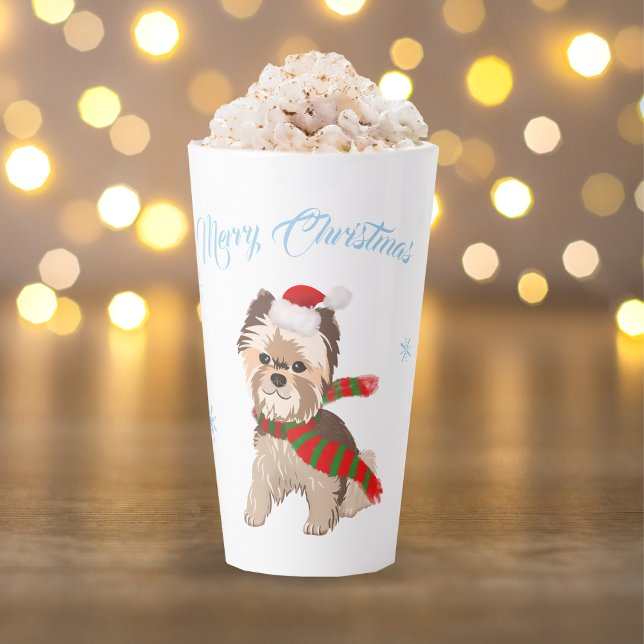 Weihnachten Yorkie in Weihnachtsmannmütze Schneefl Milchtasse (Festive furball, sip and smile, Yule love this merry mug!)