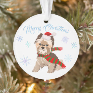 Weihnachten Yorkie in Weihnachtsmannmütze Schneefl Ornament