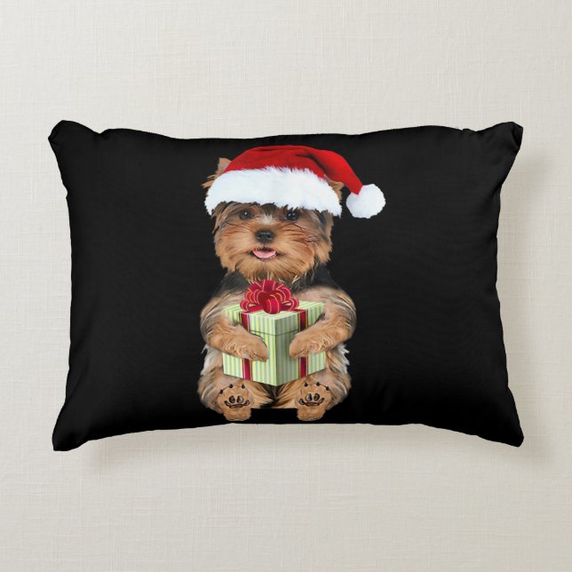 Weihnachten Yorkie - Yorkshire Terrier Funny Dog Dekokissen (Vorderseite)