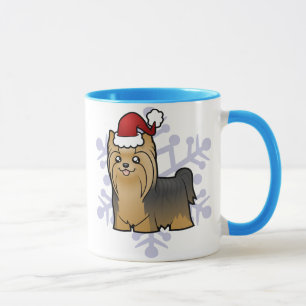 Weihnachten Yorkshire Terrier (langes Haar mit Tasse