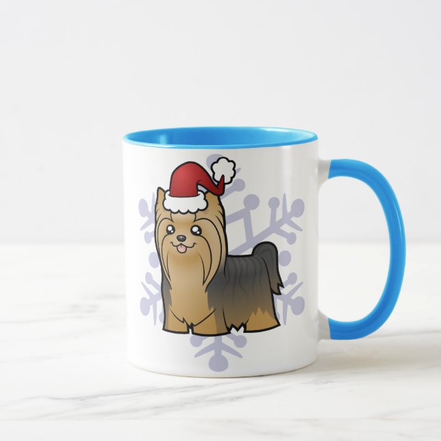 Weihnachten Yorkshire Terrier (langes Haar mit Tasse (Rechts)