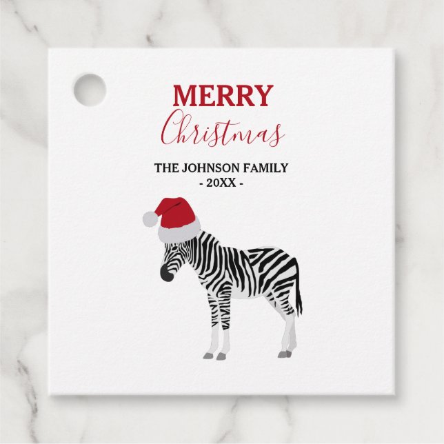 Weihnachten Zebra Funny Animal mit Weihnachtsmannm Geschenkanhänger (Vorderseite)