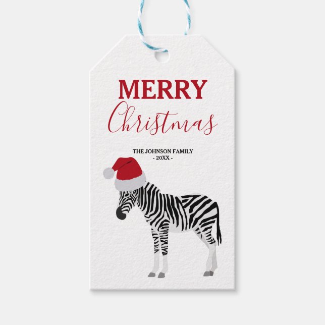 Weihnachten Zebra Funny Animal mit Weihnachtsmannm Geschenkanhänger (Vorderseite)