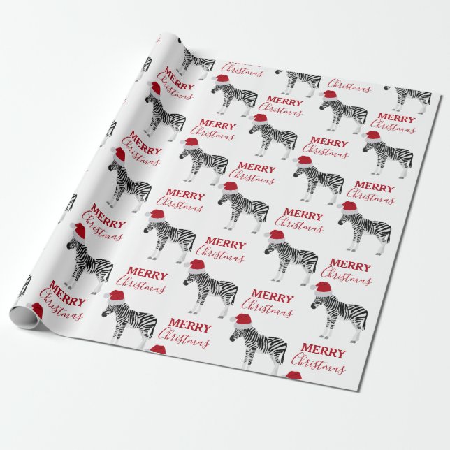Weihnachten Zebra Funny Animal mit Weihnachtsmannm Geschenkpapier (Ungerollt)