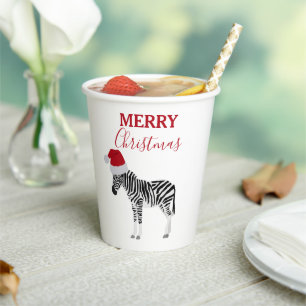 Weihnachten Zebra Funny Animal mit Weihnachtsmannm Pappbecher