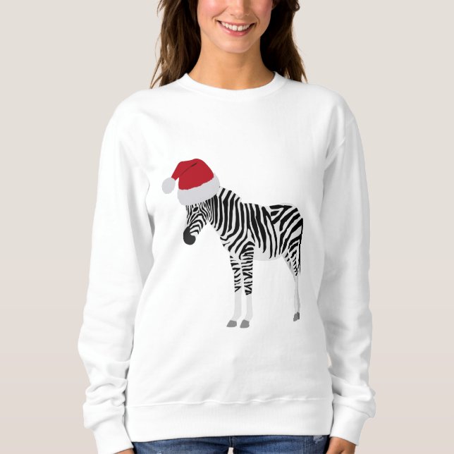 Weihnachten Zebra Funny Animal mit Weihnachtsmannm Sweatshirt (Vorderseite)